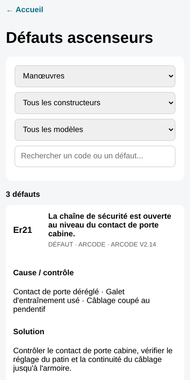 La fiche d'un code défaut avec la cause et la solution